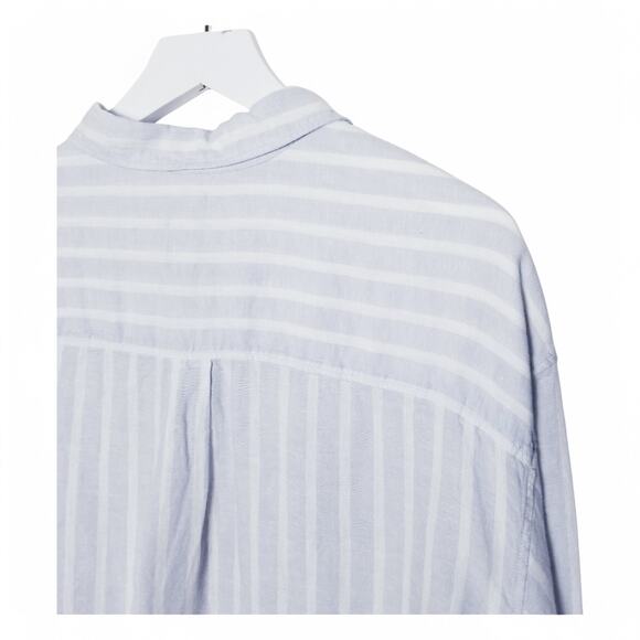 GAP 100% Linen Cropped Shirt Light Blue & White - Size XL - Picture 6 of 8